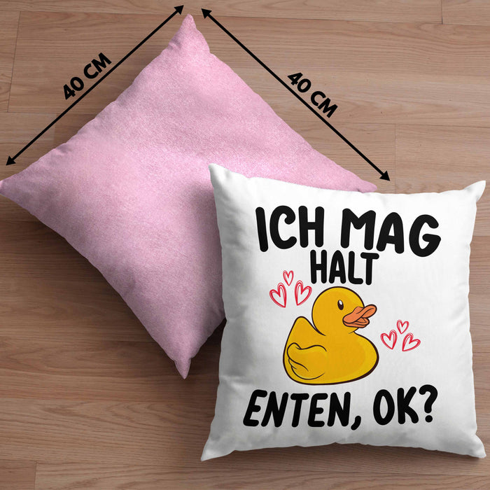 Enten-Liebhaber Geschenk Kissen mit Füllung 40x40 Ich Mag Halt Enten Ok Häferl (Grau) Rosa Trendation