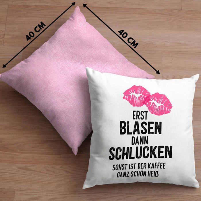 Lustige Kissen mit Füllung 40x40 Versauter Humor 18+ Geschenk Erst Blasen Dann Schlucken Erwachsene (Grau) Rosa Trendation