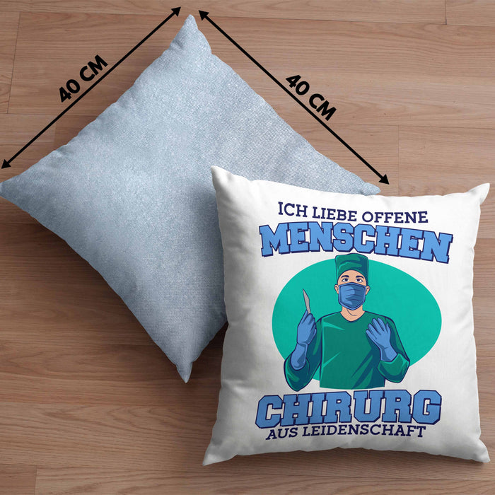 Lustige Chirurg-Kissen mit Füllung 40x40 "Ich liebe offene Menschen" Geschenk für Chirurgen (Grau) Blau Trendation