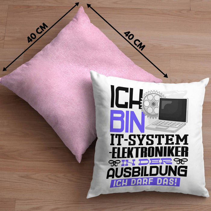 IT-Systemelektroniker Ausbildung Kissen mit Füllung 40x40 Geschenk Ich Bin IT-Systemelektroniker In Der Ausbildung Ich Darf Das Geschenkidee Spruch (Grau) Rosa Trendation