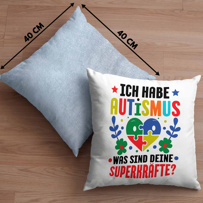 Autismus Kissen mit Füllung 40x40 Geschenk Autist Geschenkidee Ich Habe Autismus Was Sind Deine Superkräfte (Grau) Blau Trendation