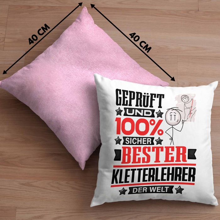 Kletterlehrer Geschenk Lustiger Spruch für Kletterlehrer Geschenkidee Bester Kletterlehrer Der WeltKissen mit Füllung 40x40 (Grau) Rosa Trendation