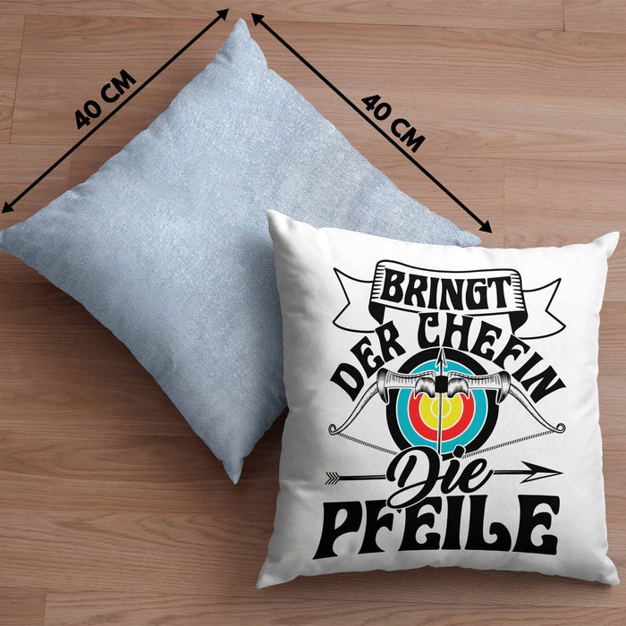 Bogenschützin Kissen mit Füllung 40x40 Geschenk Frauen Bogenschießen Geschenkidee Pfeil und Bogen (Grau) Blau Trendation