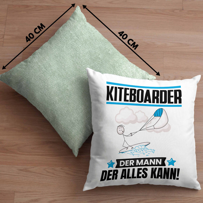 Kiteboarder Kissen mit Füllung 40x40 Geschenk für Kiteboarder Der Mann Der Alles Kann Geschenkidee zum Geburtstag (Grau) Grün Trendation