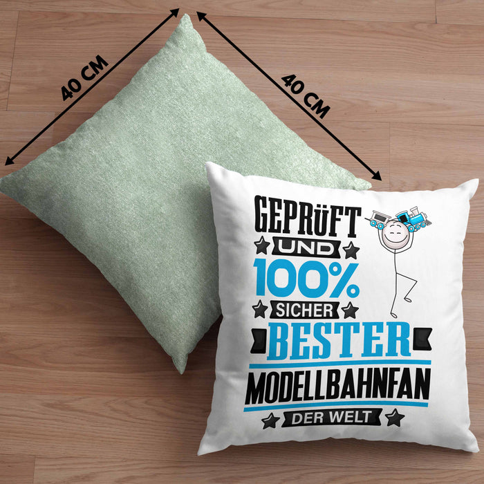 Modellbahnfan Geschenk Lustiger Spruch für Modellbahnfan Geschenkidee Bester Modellbahnfan Der WeltKissen mit Füllung 40x40 (Grau) Grün Trendation