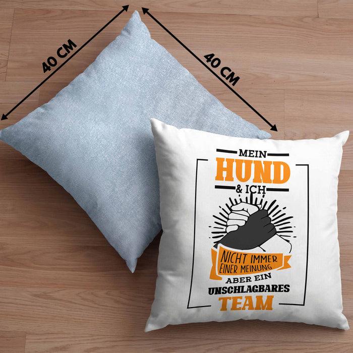 Lustige HundeKissen mit Füllung 40x40 Geschenk für Hundebesitzer zum Geburtstag Unschlagbares Team (Grau) Blau Trendation