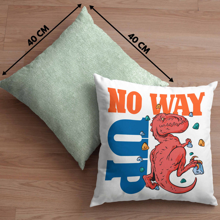 Bouldern Kissen mit Füllung 40x40 für Kletterfans mit Dino-T-Rex Grafik "No Way Up" (Grau) Grün Trendation