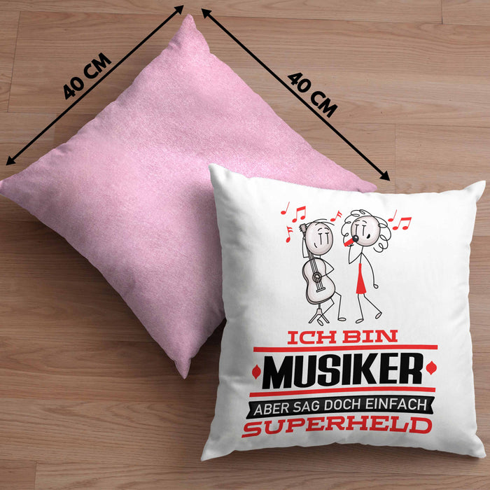 Musiker Geschenk Kissen mit Füllung 40x40 Ich Bin Musiker Aber Sag Doch Einfach Superheld Lustige Geschenkdiee für Musiker (Grau) Rosa Trendation