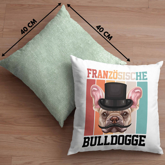 Französische Bulldogge Besitzer Kissen mit Füllung 40x40 Geschenk Lustiger Spruch Geschenkidee Retro Vinatge Französische Bulldogge (Grau) Grün Trendation