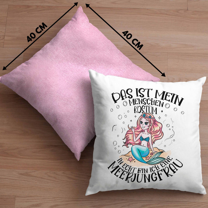 Meerjungfrau Geschenk Kissen mit Füllung 40x40 Mädchen Das Ist Mein Menschen Kostüm In Echt Bin Ich Eine Meerjungfrau Nixe Geschenkidee Mädels (Grau) Rosa Trendation