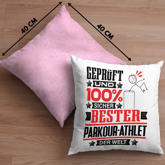 Parkour-Athlet Geschenk Lustiger Spruch für Parkour-Athlet Geschenkidee Bester Parkour-Athlet Der WeltKissen mit Füllung 40x40 (Grau) Rosa Trendation