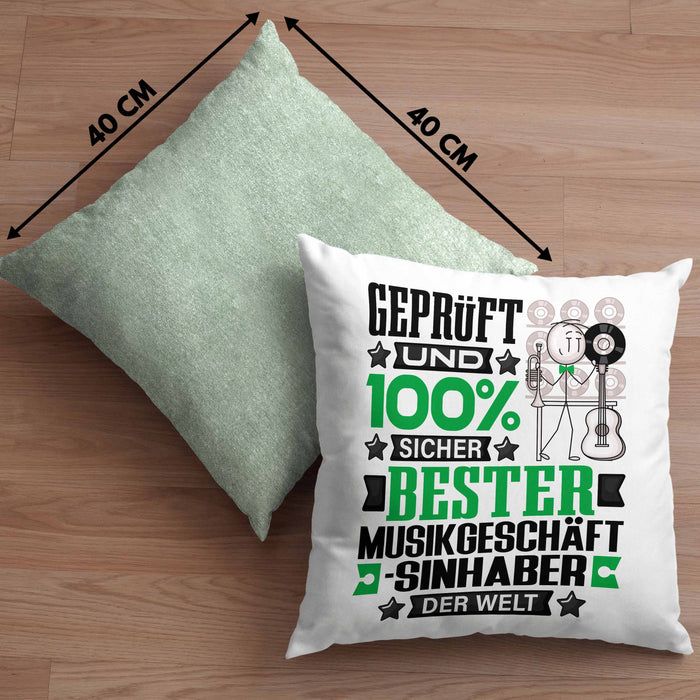 Musikgeschäftsinhaber Geschenk Lustiger Spruch für Musikgeschäftsinhaber Geschenkidee Bester Musikgeschäftsinhaber Der WeltKissen mit Füllung 40x40 (Grau) Grün Trendation