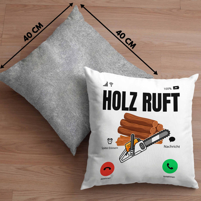 Holzarbeiter Schreiner Tischler Geschenk Kissen mit Füllung 40x40 Holz Ruft An Holzarbeit Waldarbeiter (Grau) Grau Trendation