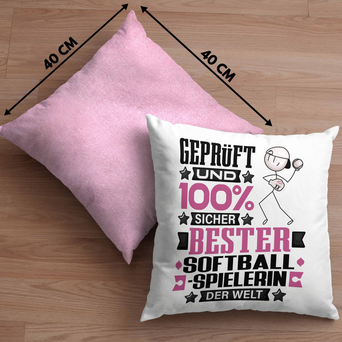 Softballspielerin Geschenk Lustiger Spruch für Softballspielerin Geschenkidee Bester Softballspielerin Der WeltKissen mit Füllung 40x40 (Grau) Rosa Trendation