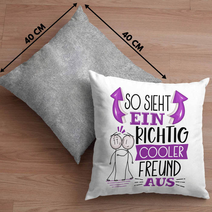 Bester Freund Kissen mit Füllung 40x40 Geschenk So Sieht Ein RIchtig Cooler Bester Freund Aus Geschenkidee Lustiger Spruch Geburtstag BFF (Grau) Grau Trendation