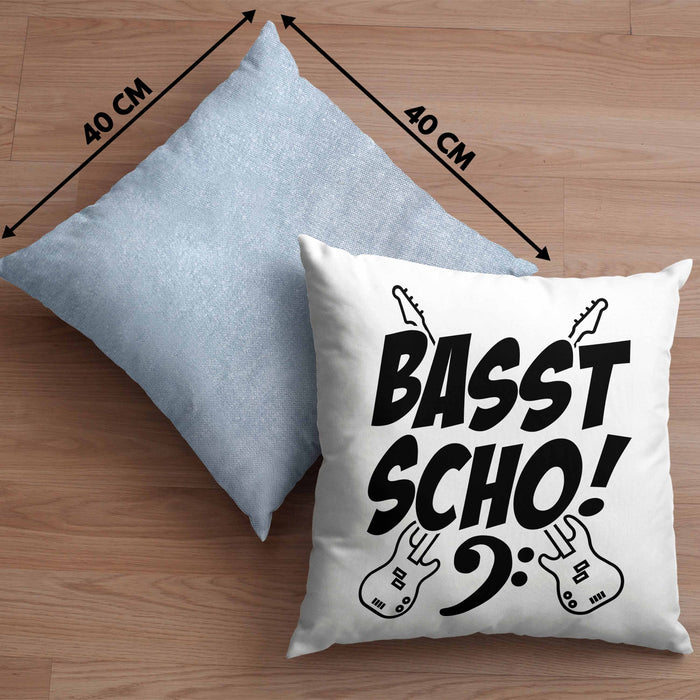 Bassist Kissen mit Füllung 40x40 Geschenk Bass-Spieler Geschenkidee Basst Scho ! (Grau) Blau Trendation
