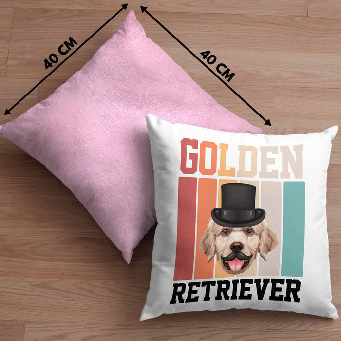 Golden Retriever Besitzer Kissen mit Füllung 40x40 Geschenk Lustiger Spruch Geschenkidee Retro Vinatge Golden Retriever (Grau) Rosa Trendation
