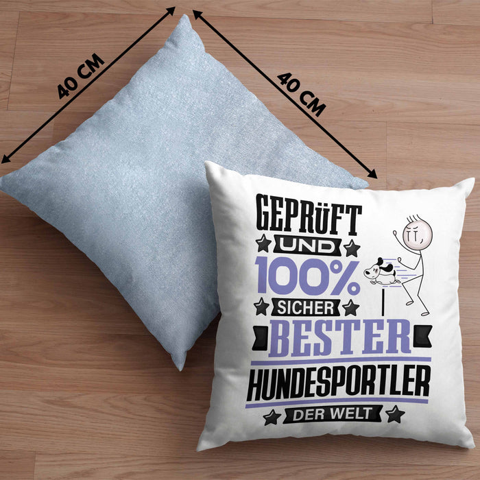 Hundesportler Geschenk Lustiger Spruch für Hundesportler Geschenkidee Bester Hundesportler Der WeltKissen mit Füllung 40x40 (Grau) Blau Trendation