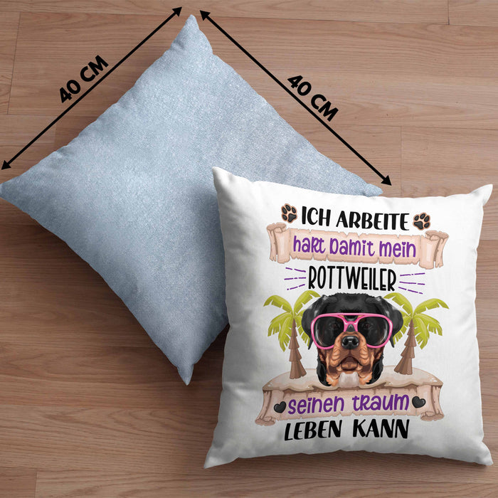 Rottweiler Besitzer Kissen mit Füllung 40x40 Geschenk Lustiger Spruch Geschenkidee Ich Arbeite Hart Damit Mein Rottweiler Seinen Traum Leben Kann (Grau) Blau Trendation