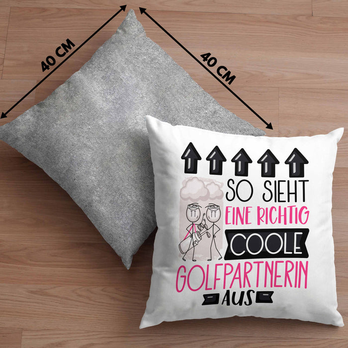 Golfpartnerin Geschenk Kissen mit Füllung 40x40 Lustig Geschenkidee für Golfpartnerin Geburtstag So Sieht Eine Richtig Coole Golfpartnerin Aus Frauen Spruch Golf Golferin (Grau) Grau Trendation