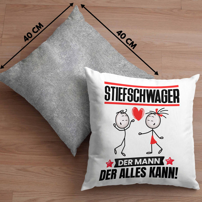 Stiefschwager Kissen mit Füllung 40x40 Geschenk für Stiefschwager Der Mann Der Alles Kann Geschenkidee zum Geburtstag (Grau) Grau Trendation