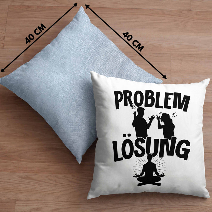 Yoga Kissen mit Füllung 40x40 Geschenk für Yogalehrer Männer Geschenkidee Problem und Lösung Yoga (Grau) Blau Trendation