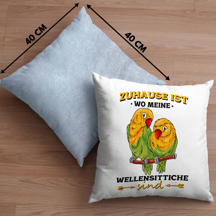 Lustige Kissen mit Füllung 40x40 für Wellensittich-Besitzer Zuhause Ist Wo Meine Wellensittiche Sind (Grau) Blau Trendation