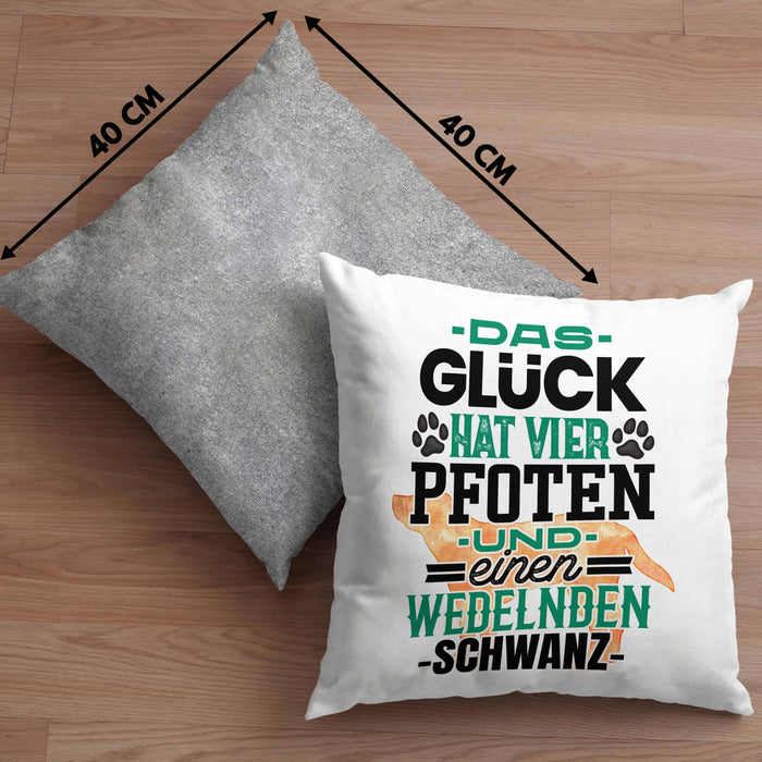 Hundebesitzer Kissen mit Füllung 40x40 Geschenk Glück Hat 4 Pfoten und Wedelnden Schwanz Geschenkidee Hunde Mama Frauchen Herrchen (Grau) Grau Trendation