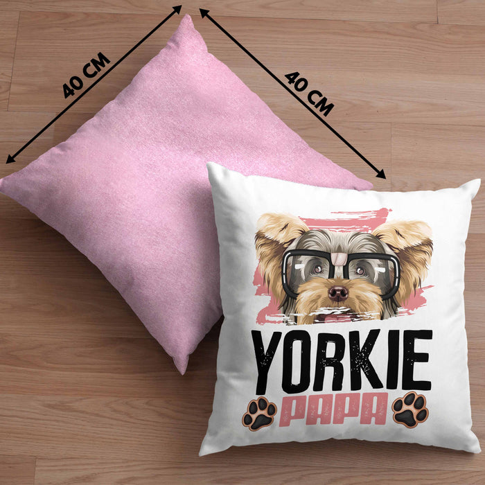 Yorkie Papa Besitzer Kissen mit Füllung 40x40 Geschenk Lustiger Spruch Geschenkidee Yorkie Liebhaber (Grau) Rosa Trendation