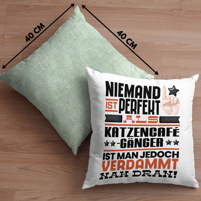 Katzencafégänger Geschenk Kissen mit Füllung 40x40 Lustige Geschenkidee für Katzencafégänger Geburtstag Niemand Ist Perfekt Aber Als Katzencafégänger Ist Man Nah Dran (Grau) Grün Trendation