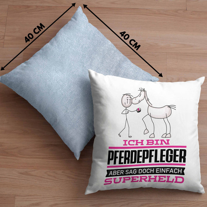 Pferdepfleger Geschenk Kissen mit Füllung 40x40 Ich Bin Pferdepfleger Aber Sag Doch Einfach Superheld Lustige Geschenkdiee für Pferdepfleger (Grau) Blau Trendation