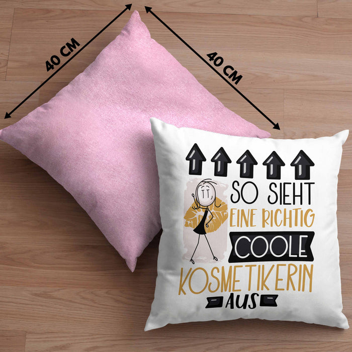 Kosmetikerin Geschenk Kissen mit Füllung 40x40 Lustig Geschenkidee für Kosmetikerin Geburtstag So Sieht Eine Richtig Coole Kosmetikerin Aus Frauen Spruch (Grau) Rosa Trendation