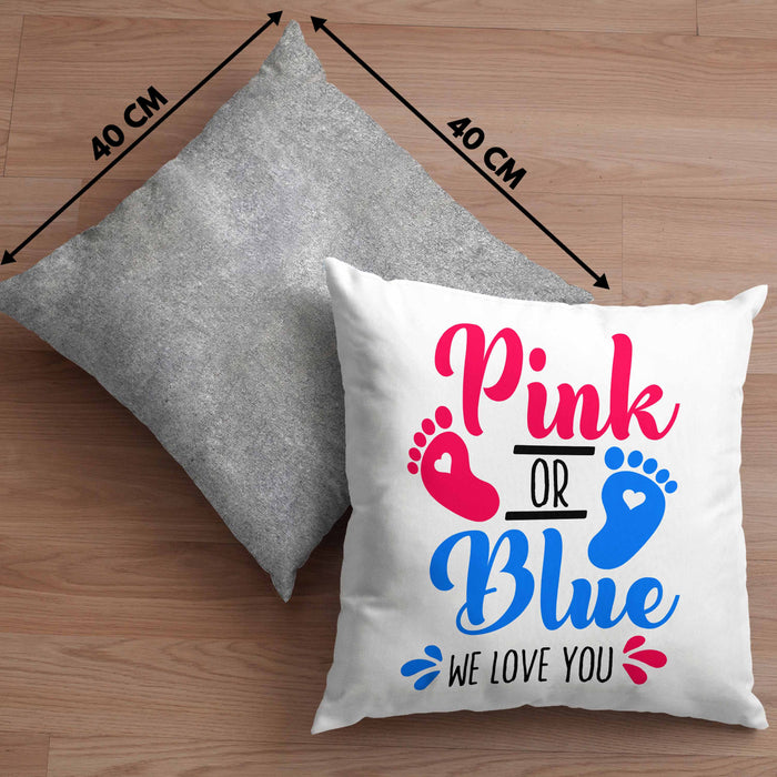 Kissen mit Füllung 40x40 Gender Reveal Geschenk Pink Or Blue We Love You Baby Überraschung (Grau) Grau Trendation