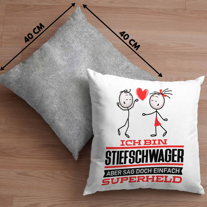 Stiefschwager Geschenk Kissen mit Füllung 40x40 Ich Bin Stiefschwager Aber Sag Doch Einfach Superheld Lustige Geschenkdiee für Stiefschwager (Grau) Grau Trendation