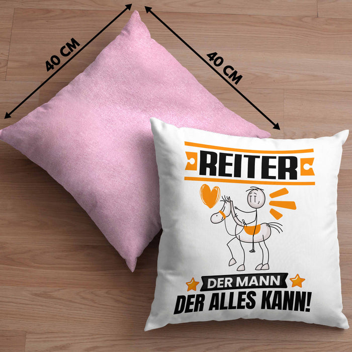 Reiter Kissen mit Füllung 40x40 Geschenk für Reiter Der Mann Der Alles Kann Geschenkidee zum Geburtstag (Grau) Rosa Trendation