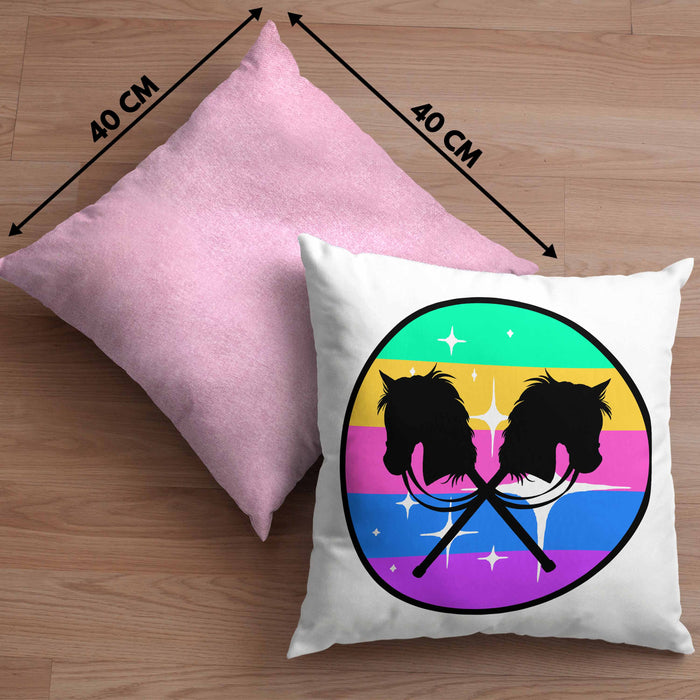 Hobbyhorse Mädchen Kissen mit Füllung 40x40 Geschenk Hobby Horse Pferde Grafik (Grau) Rosa Trendation