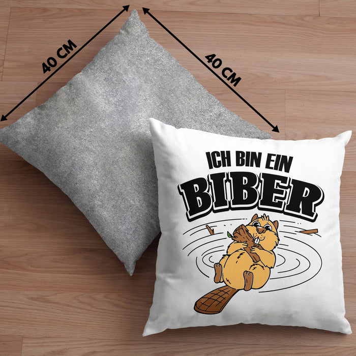 Bieber Kissen mit Füllung 40x40 Biebermotiv Geschenk Tierwohlhaber (Grau) Grau Trendation