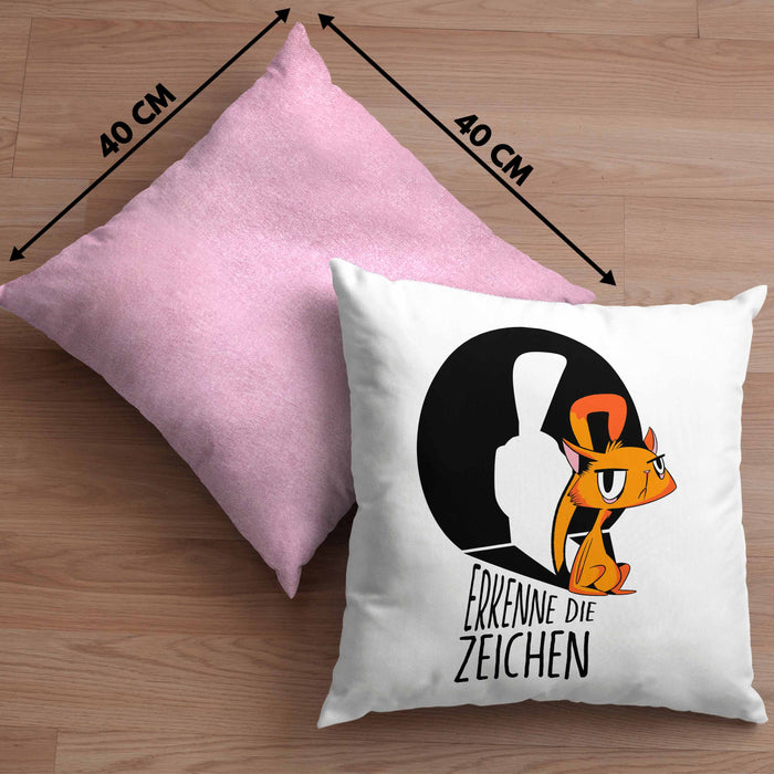 Kissen mit Füllung 40x40 mit Katzenmotiv - Erkenne die Zeichen Geschenk Spruch Geschenkidee (Grau) Rosa Trendation