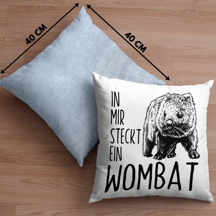 Wombat Kissen mit Füllung 40x40 Geschenk für Wombat Liebhaber In Mir Steckt Ein Wombat (Grau) Blau Trendation