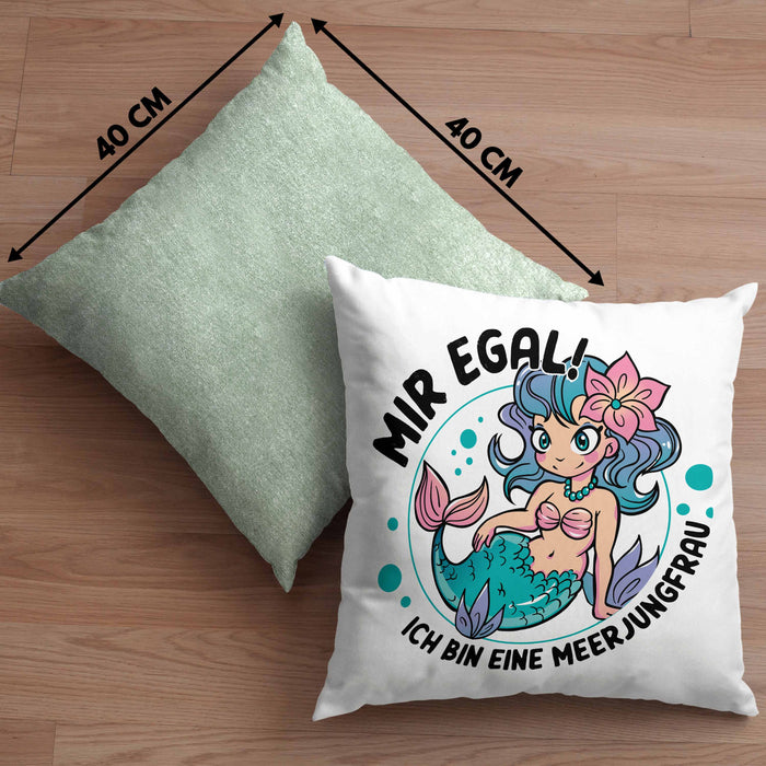 Meerjungfrau Geschenk Kissen mit Füllung 40x40 für Mädchen Nymphe Nixe Grafik Mir Egal Ich Bin Eine Meerjungfrau (Grau) Grün Trendation