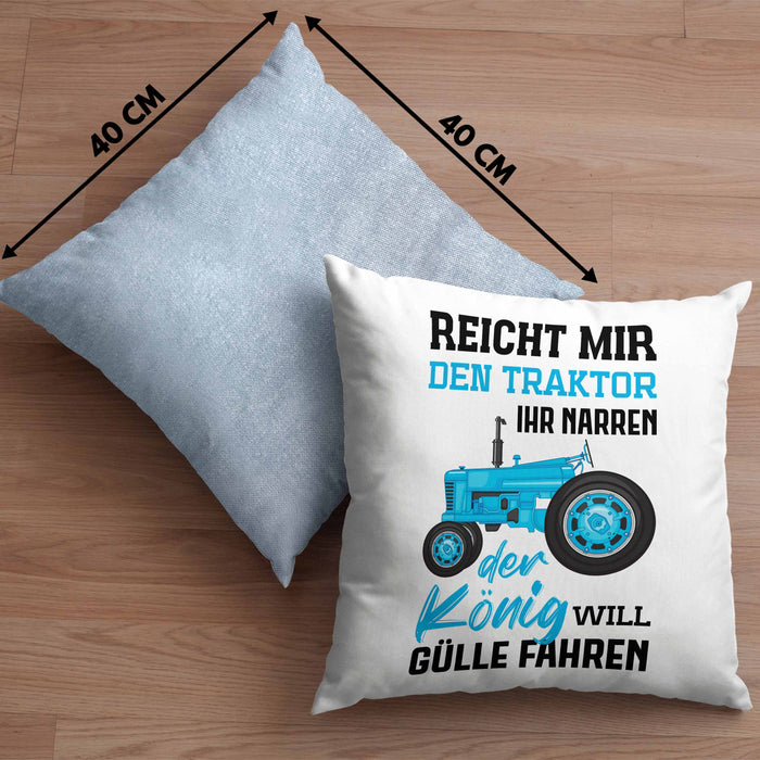 Landwirt Spruch Geschenk Kissen mit Füllung 40x40 Landwirtschaft Geschenke für Männer Traktor Spruch Gülle Fahren (Grau) Blau Trendation