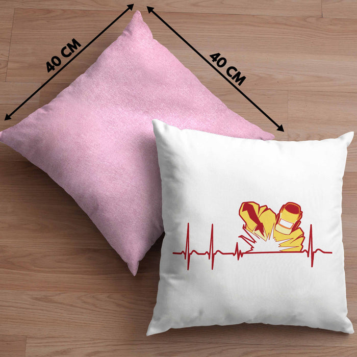 Schweißen Kissen mit Füllung 40x40 Geschenk Schmied Schweißer Geschenkidee Grafik Herzschlag Metallbauer (Grau) Rosa Trendation