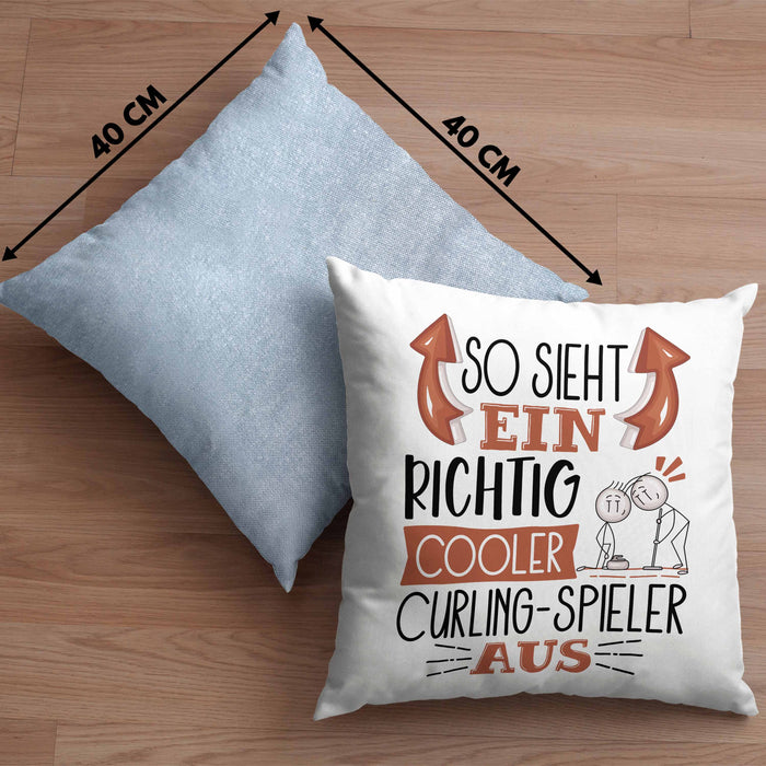 So Sieht Ein Richtig Cooler Curling-Spieler Aus Geschenk Kissen mit Füllung 40x40 Lustiger Spruch Geschenkidee (Grau) Blau Trendation
