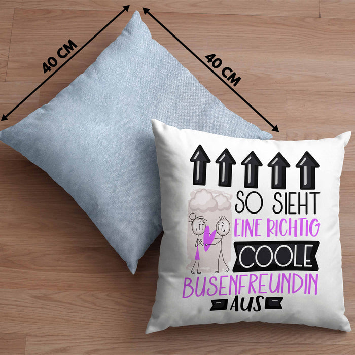 Busenfreundin Geschenk Kissen mit Füllung 40x40 Lustig Geschenkidee für Busenfreundin Geburtstag So Sieht Eine Richtig Coole Busenfreundin Aus Frauen Spruch (Grau) Blau Trendation