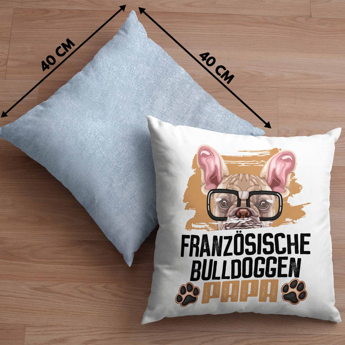 Französische Bulldogge Papa Besitzer Kissen mit Füllung 40x40 Geschenk Lustiger Spruch Geschenkidee Französische Bulldogge Liebhaber (Grau) Blau Trendation