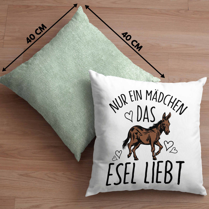 Lustige Esel-Kissen mit Füllung 40x40 Geschenk für Mädchen, die Esel lieben "Nur Ein Mädchen Das Esel Liebt" (Grau) Grün Trendation