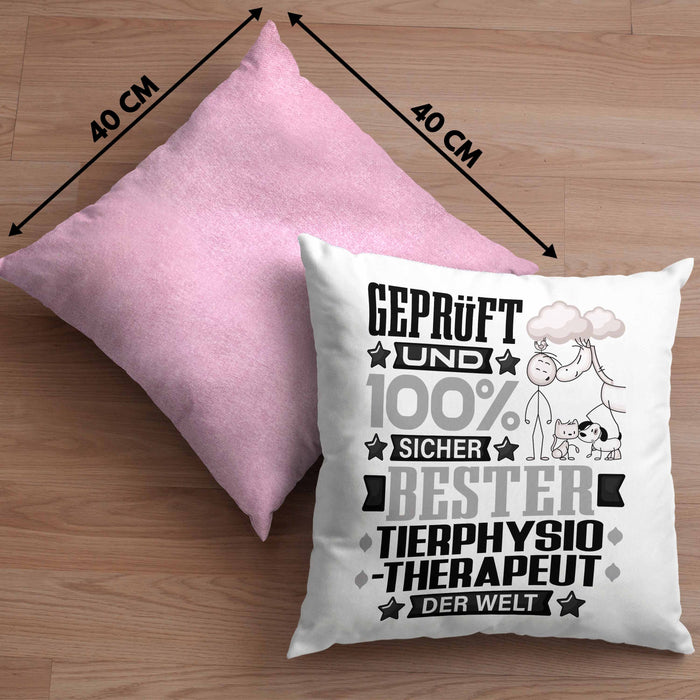Tierphysiotherapeut Geschenk Lustiger Spruch für Tierphysiotherapeut Geschenkidee Bester Tierphysiotherapeut Der WeltKissen mit Füllung 40x40 (Grau) Rosa Trendation