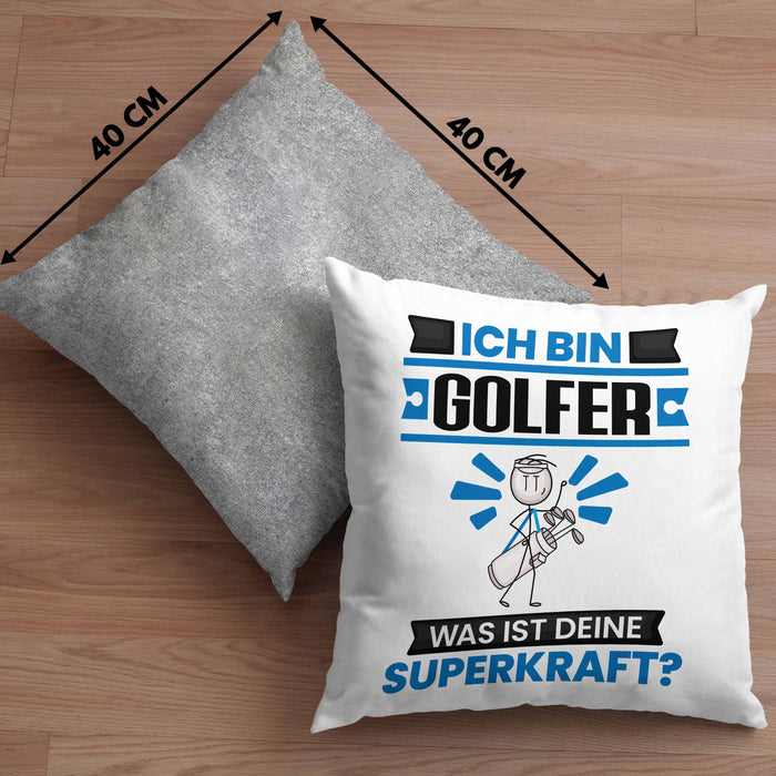 Golfer Kissen mit Füllung 40x40 Geschenk für Golfer Geburtstag Lustiger Spruch Was Ist Deine Superkraft (Grau) Grau Trendation