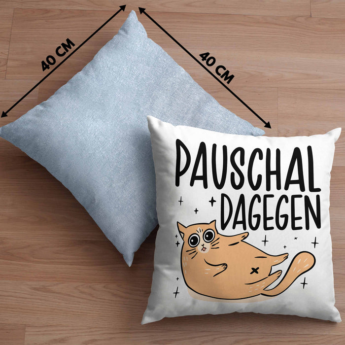 Katzen Kissen mit Füllung 40x40 Pauschal Dagegen Katze Katzenliebhaber Kater Geschenk Miau Katzenbesitzerin Geschenkidee Humor Sarkasmus (Grau) Blau Trendation