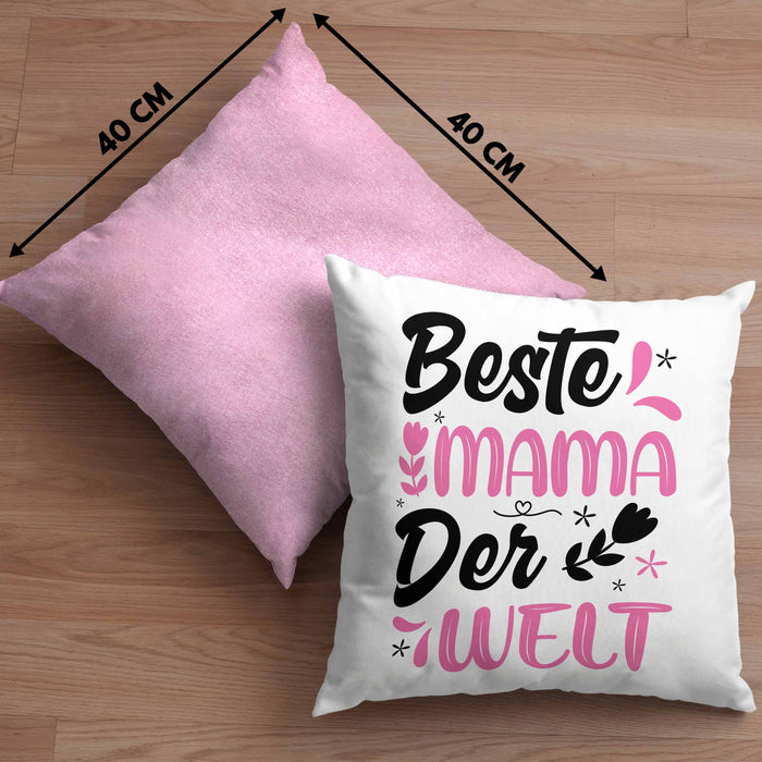 Mama Geschenk Kissen mit Füllung 40x40 Beste Mama Der Welt Geschenkidee Muttertagsgeschenk von Sohn Tochter (Grau) Rosa Trendation